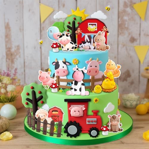 20Pcs Farm Cake Decorations Farm Cake Topper for Animal Farm Baby Shower Supplies