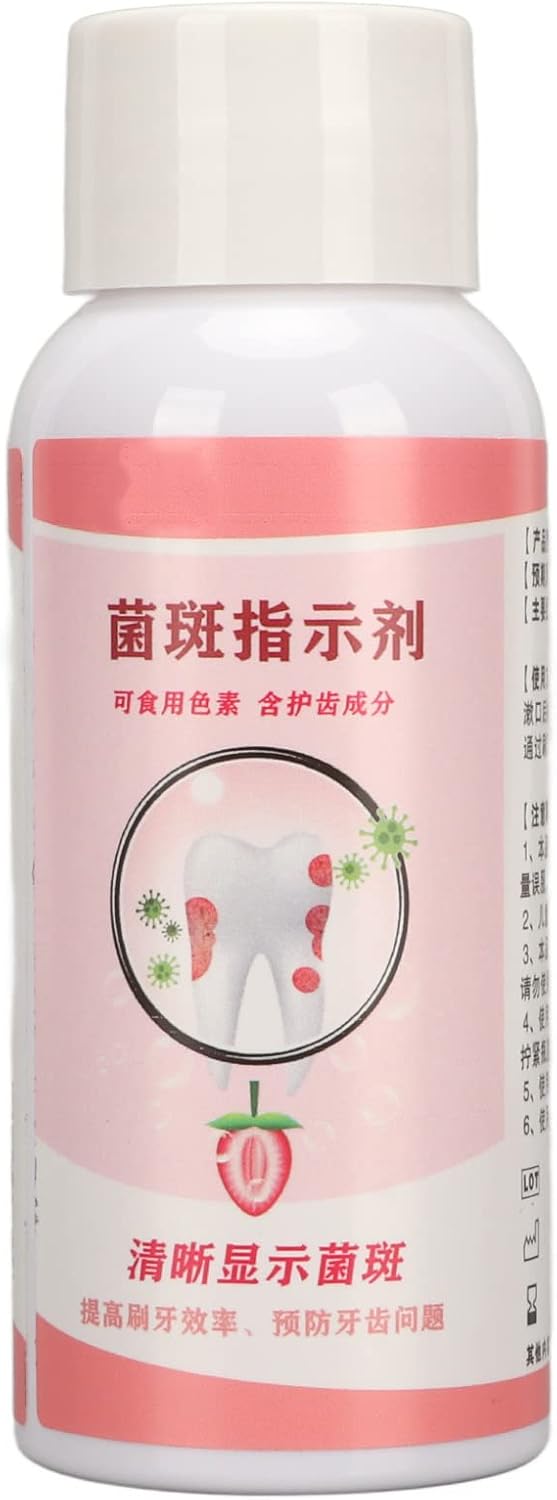 Plaque Disclosing Agent, 60ml Oral Tartar Test, Examination Plaque Indicator with Scale Measuring Cup Oral Tartar Test Check Indicator Gums Aid