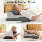 SLEEP ZONE Memory Foam Reading Pillow, Multi-Position Support Bed Pillow for Petite Adults, Reading Tools, Pillows Prone Back and Knee Support Leg Elevation with Washable Cover, Gray