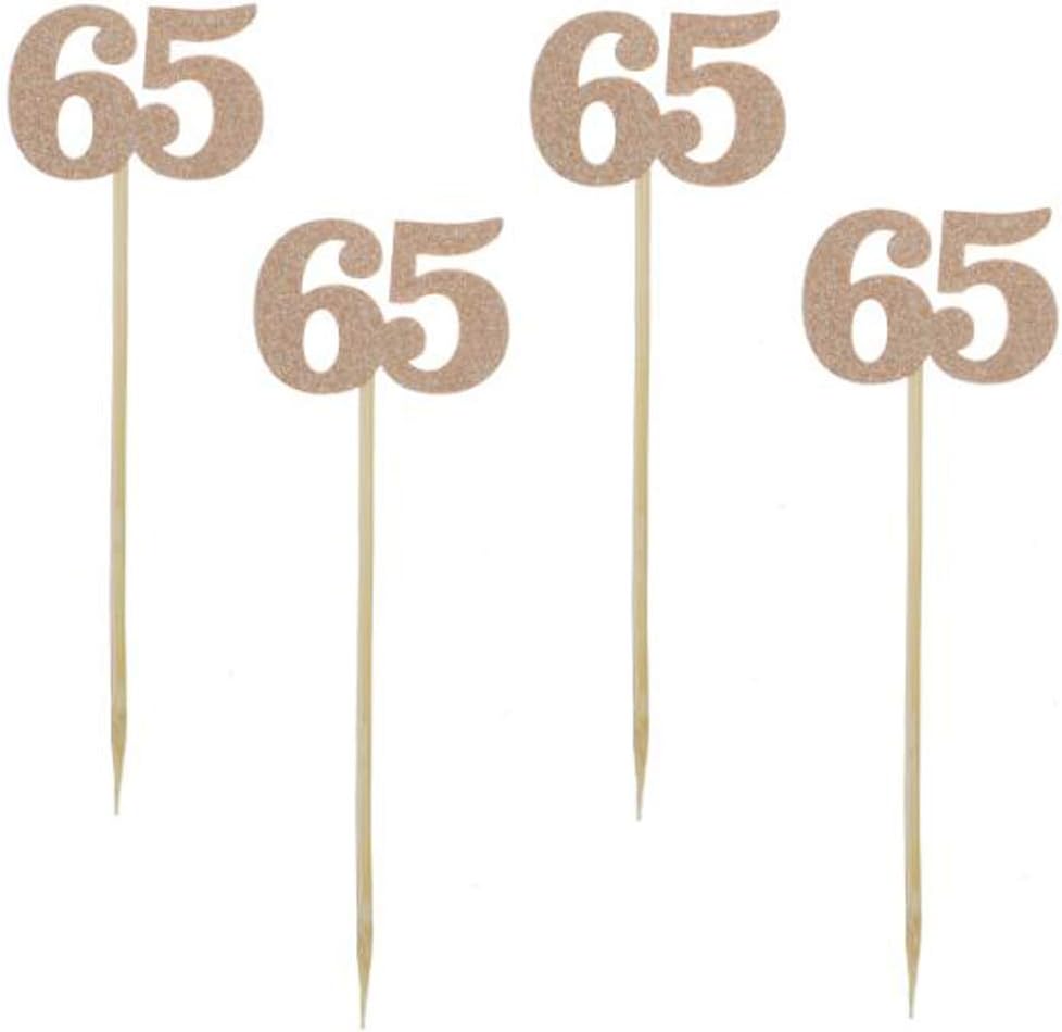 Glitter Rose Gold 65th Birthday Party Cupcake Toppers. 24 Pack Number" 65" Cupcake Toppers