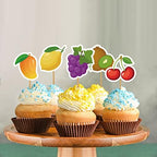 30Pcs Fruit Cupcake Toppers Watermelon Lemon Grape Banana Strawberry Treat Cake Picks for Tutti Frutti Fruit Themed Wedding Birthday Party Decorations