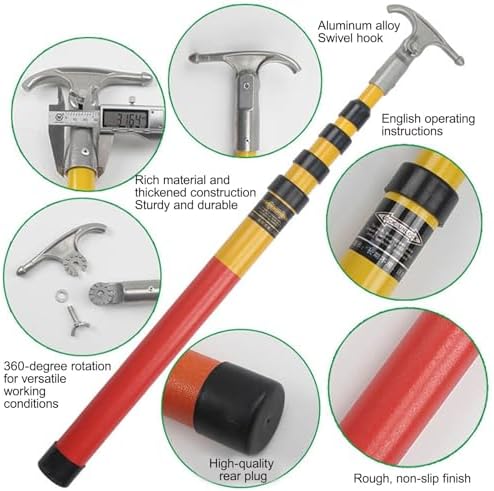 High Voltage Insulated Rescue Hook - Commercial Portable Hot Stick, Retractable Design for Electricians and Lineman