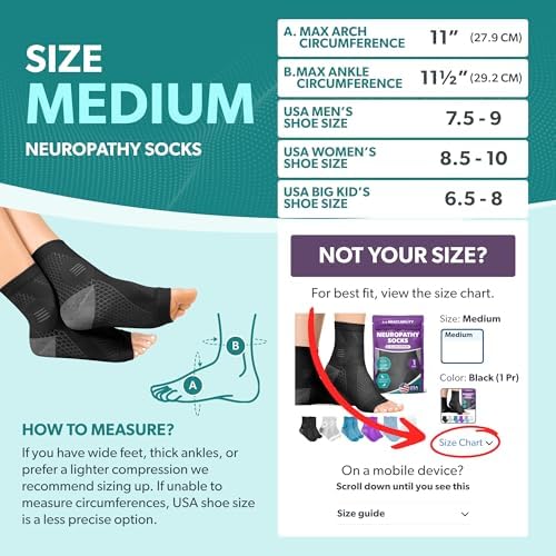 BraceAbility Neuropathy Socks (Pair) - Peripheral Neuritis Compression Diabetic Toeless Foot Sleeves for Nerve Damage Pain in Feet, Ankle Gout, Plantar Fasciitis Relief Brace for Men and Women (M - Black)