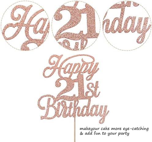 Rsstarxi 1 Pack Happy 21st Birthday Cake Topper Glitter 21 & Fabulous Cheers to 21 Years Old Birthday Cake Pick for Celebrating 21st Anniversary Party Cake Decorations Supplies Rose Gold