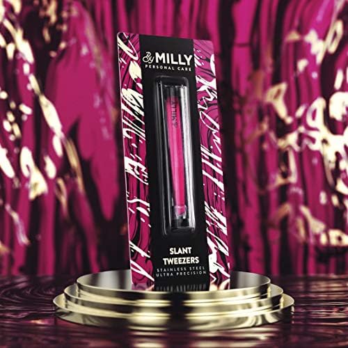 Professional Slanted Tweezers for Women and Men | High Carbon Stainless Steel Sharp Tweezer | Tweezers for Women Facial Hair Plucking, Hand-Filed & Aligned Precision Slant Tips - Pink