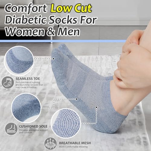 Bulinlulu Diabetic Socks for Men Women,6 Pairs Low Cut Non Binding Diabetic Socks,Ankle Seamless Socks for Men 6-9 9-12(Dark-Large)