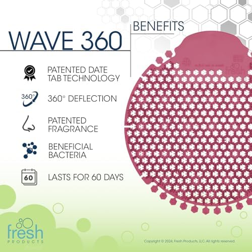 Fresh Products Wave 360 Urinal Screen for heavy duty jobs Mens Urinals 60 day protection double sided technology fewer change outs and less mess 5 pack Spiced Apple