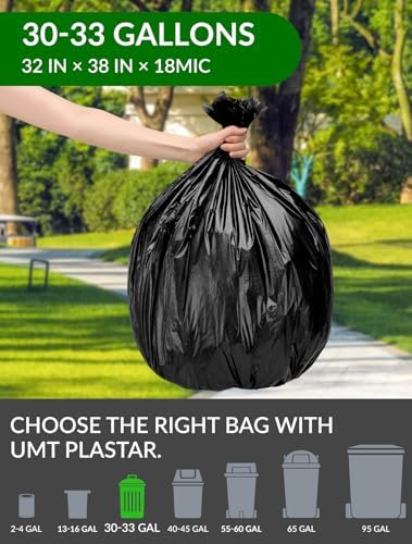 200 Count Heavy Duty Black Trash Bags 30-33 Gallon, 32 x 38 Inch Large Garbage Bags, 18 Micron Thick Strong Leak-Resistant Tall Kitchen & Outdoor Garbage Bags for Home, Kitchen, Office, Lawn