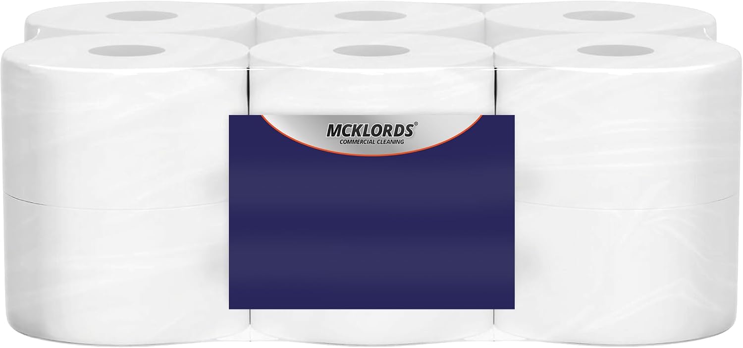 McKLords Commercial - Mini Jumbo Toilet Rolls - 150m, Pack of 12 Recycled 2 Ply Toilet Tissue, 60mm Core, Bulk Pack Ideal for Washrooms & Dispensers