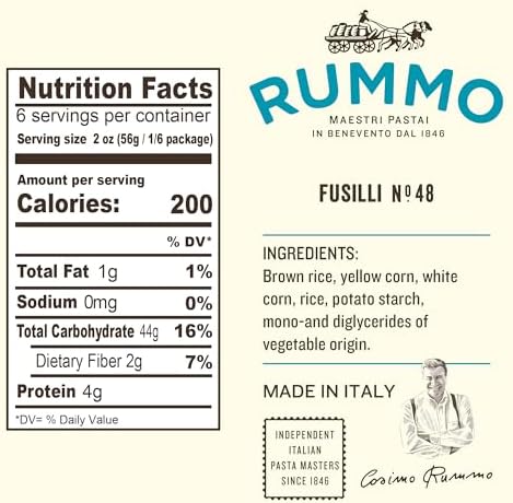 Rummo Gluten Free Fusilli N.48 - Gluten Free Fusilli Pasta Noodles, Made with Brown Rice & Corn, Pasta from Italy - 12 Ounce (Pack of 1)