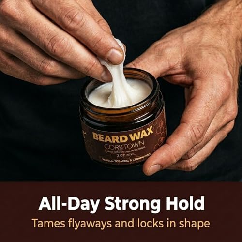Detroit Grooming Co. Strong Hold Beard Wax - All-Natural Styling Putty with Sweet Almond & Sunflower Oil - Maximum Control for Shaping & Taming - Corktown, 2oz