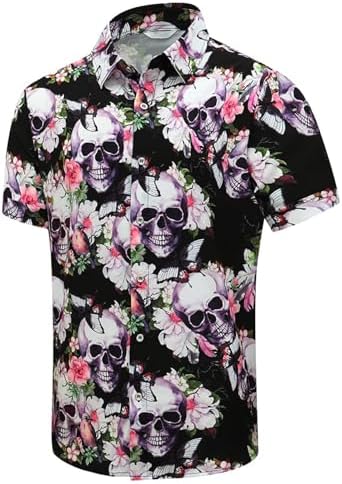 Men's Hawaiian Shirt Tops Vintage Short Sleeve Button Down Beach Shirt Male Tropical Floral Summer Pullover Party Holiday