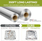Aluminum Foil Roll, 12in x 350ft Aluminum Foil, Thick Strong Tin Foil with Cutter, Food Safe Cling Wrap for Cooking, Baking, Roasting, Grilling, Freezer Storage
