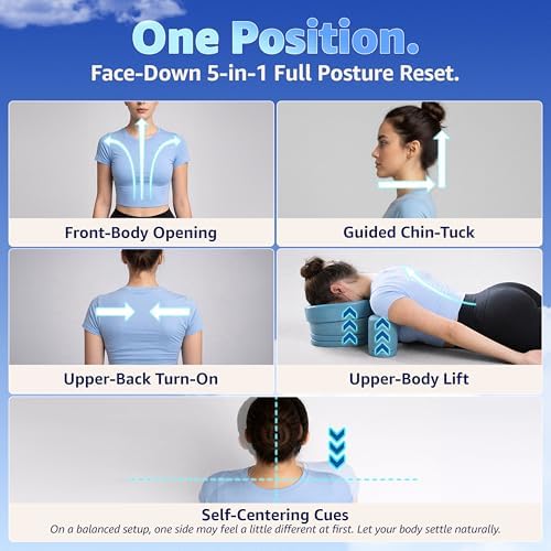 G.StretchAid Neck Hump Corrector, 5-in-1 Face-Down Posture Corrector for Tech Neck & Rounded Shoulders, Neck Stretcher, 4-Level Adjustable Cervical Support, Guided Chin-Tuck, Travel Case