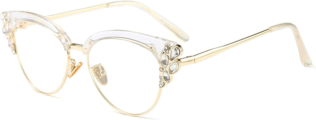 Rhinestones Bling Bling Cateye Reading Glasses Women Blue Light Blocking