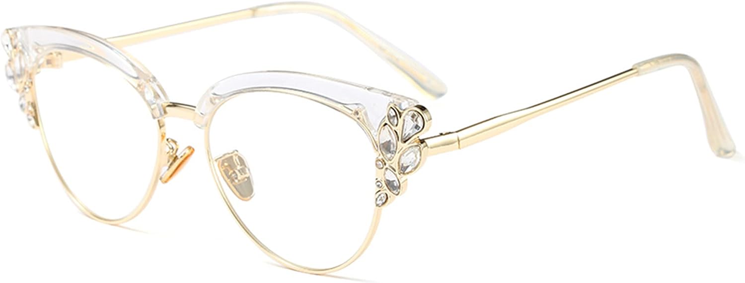 Rhinestones Bling Bling Cateye Reading Glasses Women Blue Light Blocking