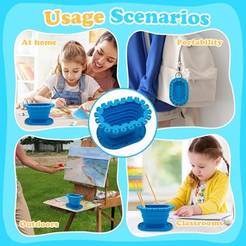 Foldable Silicone Paint Brush Cleaner Cup with Holder, Collapsible Basin for Acrylic, Watercolor & Oil Painting, Portable Artist Travel Supplies, Multi-Size Brush Drying Rack & Mixing Palette
