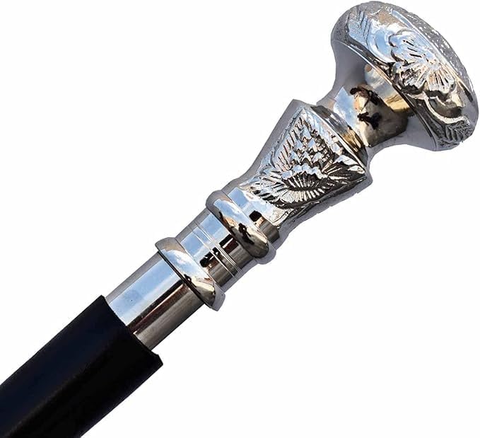 Vintage Antique Walking Cane Wooden Walking Stick Silver Brass Handle Knob Gift Antique-Style Cane for Men & Women Stylish & Durable