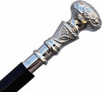 Vintage Antique Walking Cane Wooden Walking Stick Silver Brass Handle Knob Gift Antique-Style Cane for Men & Women Stylish & Durable