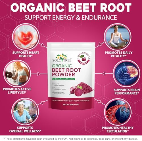 Organic Beet Root Powder – Raw, Non-GMO, Vegan, Gluten-Free Superfood for Smoothies, Juices & Baking | Natural Red Food Coloring, Rich in Fiber, Supports Circulation, 8oz