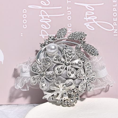 WANLIAN Wrist Corsage with Peal and Rhinestone Prom Corsages Wrist for Wedding,Wedding Ceremony Anniversary,Party (Silver Gray，Wrist Corsage)