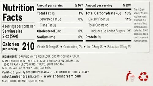 Andean Dream Org Spaghetti Quinoa Pasta Gluten Free ,8 Oz(Pack of 12)
