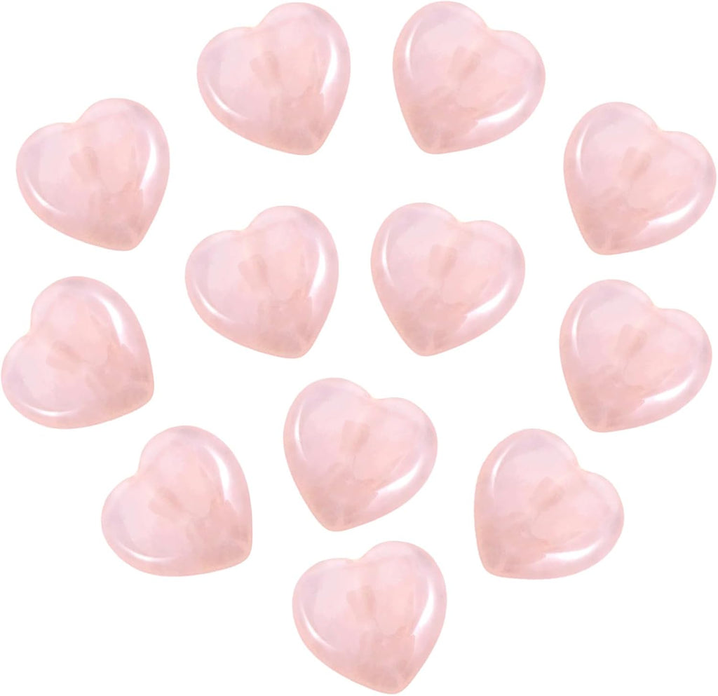 12 Pcs Pink Rose Quartz Heart Crystal Stones, Natural Polished Gemstones Mini Pocket Stones Handcrafted Gemstones for Love Stone with Plush Gift Bag
