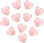 12 Pcs Pink Rose Quartz Heart Crystal Stones, Natural Polished Gemstones Mini Pocket Stones Handcrafted Gemstones for Love Stone with Plush Gift Bag