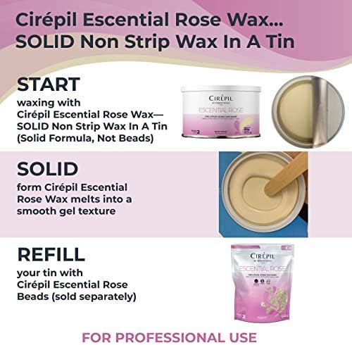 Cirepil - Escential Rose - 400g / 14.11 oz Hard Wax Tin - Creamy Stripless Wax for Sensitive Areas - Effective on Short & Shaved Hair - Professional Body & Bikini Depilatory Refill