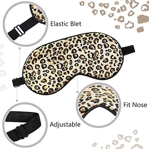2 Pieces Silk Sleeping Mask with Adjustable Strap-Silk Eye Mask Soft Eye Cover Blindfold Eyeshade with Leopard Print, for Blocking Out Lights Sweet Sleep Travel Relax, Nap, Meditation (Black)