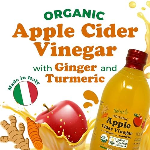 Food To Live Organic Apple Cider Vinegar with Ginger and Turmeric, 500 ml – Raw, Italian, Unfiltered, Unpasteurized, Non-GMO, Vegan, Bulk, Glass Bottle (Pack of 1)