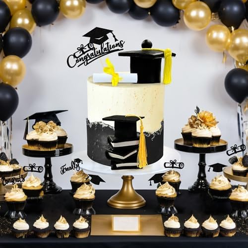 Graduation Cake Toppers - Graduations Cap Diploma Balls Congrats Grad Cake Decorations for 2026 High School College Senior Graduation Supplies