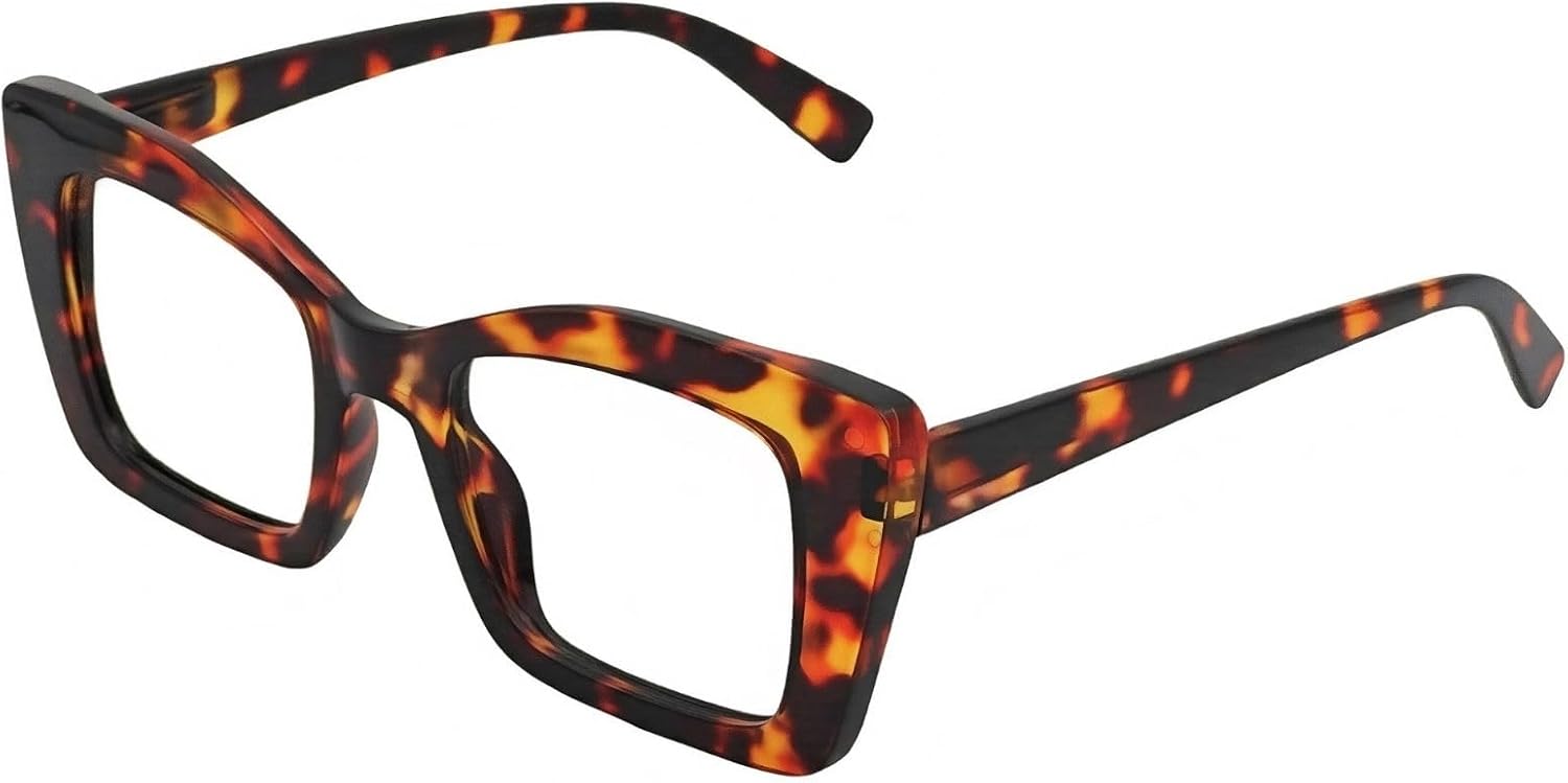 Oversized Reading Glasses for Women – Blue Light Blocking Readers, Oprah Style Square Frame, Clear Lens, Spring Hinge