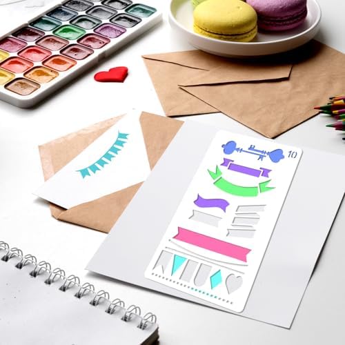12Pcs Journal Stencil Set, Planner Stencils, Planner Drawing Templates for Scrapbooking, Chart, Painting, Journaling Supplies