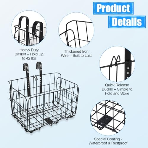 Knee Scooter Basket Accessory, Removable Wire Basket, Fits Most Knee Scooter Models, Easy Installation, Foldable Design, Black Metal Handlebar Mount