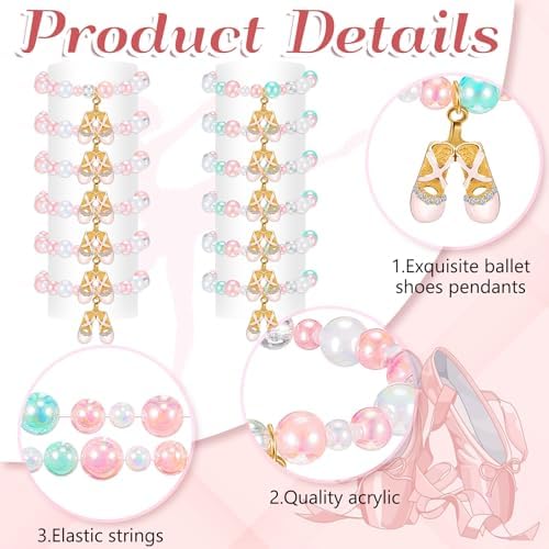 Ecally 12 Pcs Ballerina Party Favors Ballerina Bracelet Bulk Dance Bracelet Gift Party Supplies for Women Costume Jewelry Princess Toddlers Kids Girls
