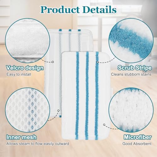 4Pack Steam Mop Pads Replacement for Black+Decker Steam Mop SM1600, SM1610, SM1620, HSM13E1, HSMC1300FX, HSMC1321, HSMC1361SG Cleaner Black and Decker Steam Mop Replacement Pads