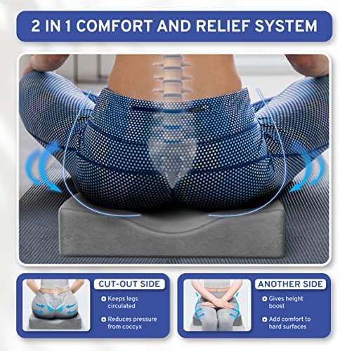 Wedge Car Height Booster Seat Cushion - Office Chair Cushion - Memory Foam Tailbone Pain Relief Cushion for Driving, Office, Gaming Chair - Orthopedic Lower Back, Tailbone, Coccyx, HIPS Support