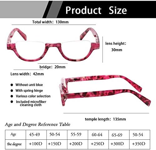 4 Pairs of Colorful Fashion Half Moon Frame Reading Glasses Spring Hinge Male and Female Readers