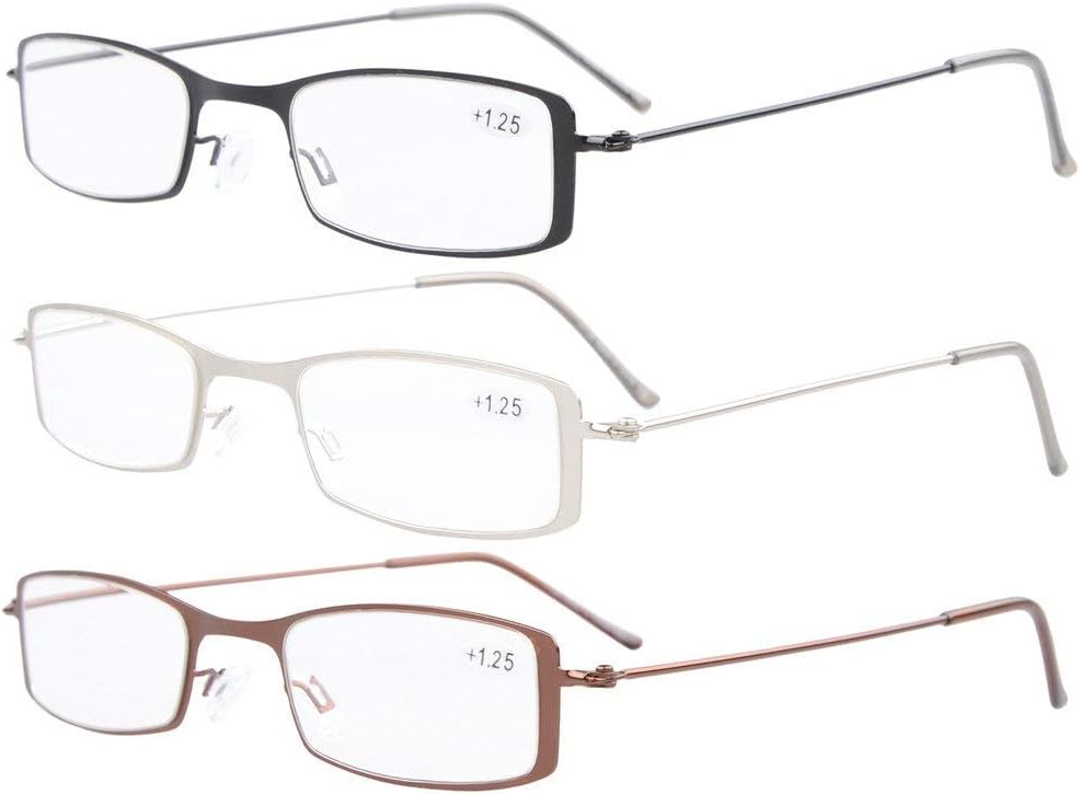 Eyekepper 3-Pack Stainless Steel Frame Half-Eye Style Reading Glasses Readers