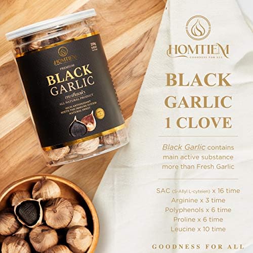 Homtiem Black Garlic 8.82 Oz (250g.), 3 Pack, Whole Black Garlic Fermented for 90 Days, Super Foods, Non-GMOs, Non-Additives, High in Antioxidants, Ready to Eat for Snack Healthy, Healthy Recipes