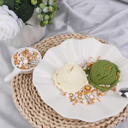 Gold and White Deluxe Sprinkles for Cake Decorating, 3.53oz Mixed Sizes and Shapes Pearl and Star Sugar Metallic Sprinkles for Parties, Weddings, School Graduation, Cookies, Candy, Ice Cream, Macarons and Cupcake Decorations