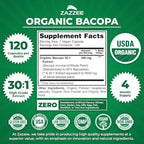 Zazzee USDA Organic Bacopa 30:1 Extract, 50% Bacosides, 120 Vegan Capsules, 4 Month Supply, Bacopa Monnieri, Cognitive, Brain & Memory Support, Non-GMO, Organic Herbal Supplement, Made in the USA