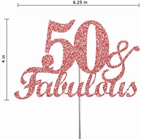 Fabulous & 50 Rose Gold Glitter Cake Topper, 50th Birthday Party Decorations Ideas, Premium Quality Decoration, Sturdy Doubled Sided Glitter, Acrylic Stick. Made in USA