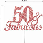 Fabulous & 50 Rose Gold Glitter Cake Topper, 50th Birthday Party Decorations Ideas, Premium Quality Decoration, Sturdy Doubled Sided Glitter, Acrylic Stick. Made in USA