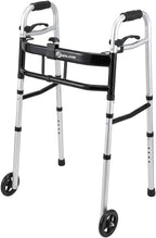 WHLICKS Folding Walkers for Seniors, Lightweight Aluminum Walker with 5'' Front Wheels and 2 Skis, Height Adjustable Standard Walker for Elderly and Disabled, Stable Frame up to 350 lbs