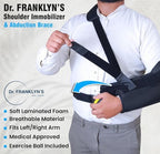 DR FRANKLYN'S Arm Sling Shoulder Immobilizer for Rotator Cuff Pain Relief, Surgery & Broken Arm- Shoulder Abduction Pillow for Injury Support - Brace Includes Pockets-Foam Stress Ball and Wedge