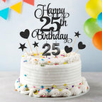 25th Birthday Cake Decorations, 25th Birthday Candles Cake Numeral Candles and Glitter Happy 25th Birthday Cake Toppers Set for Birthday Party Supplies (Black)