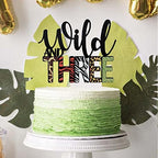 Wild and Three Cake Topper, Jungle Safari Theme 3rd Birthday Party Decorations, Fourth Birthday Cake Topper, Animal Print Giraffe Tiger Zebra Leopard Cake Decoration