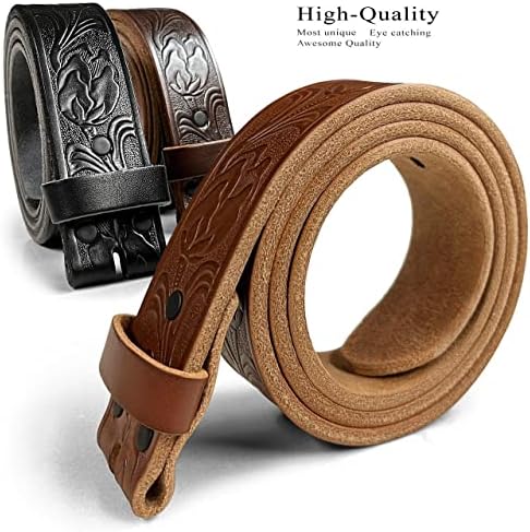 100% One-Piece Full Grain Leather Belt Straps with No Slot Hole/Slot Hole/Heavy-Duty, Multi Options 1-1/2" (38mm) Wide